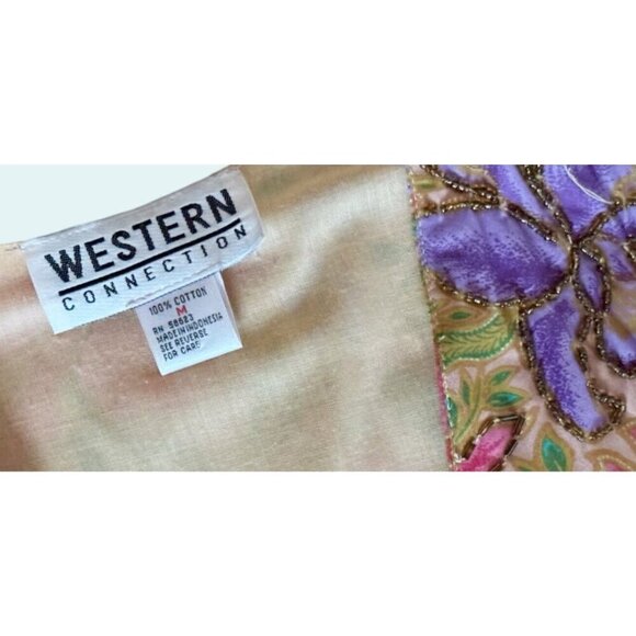 Vintage WESTERN CONNECTION 90s 00s Floral Beaded Vest Top Shirt Sz S - Picture 5 of 8